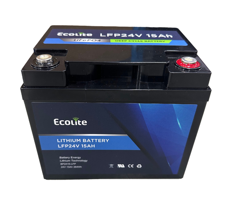 इकोलाइट 24v 15Ah उच्च तापमान रेंज AGV LiFePo4 लिथियम आयरन फॉस्फेट एकीकृत बीएमएस